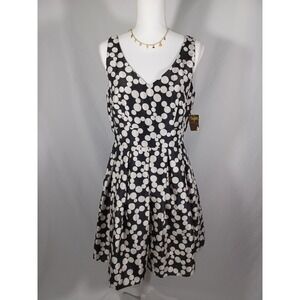 Ann Taylor Dress Womens 8 Black White Polka Dot Fit & Flare V Neck Party Wedding